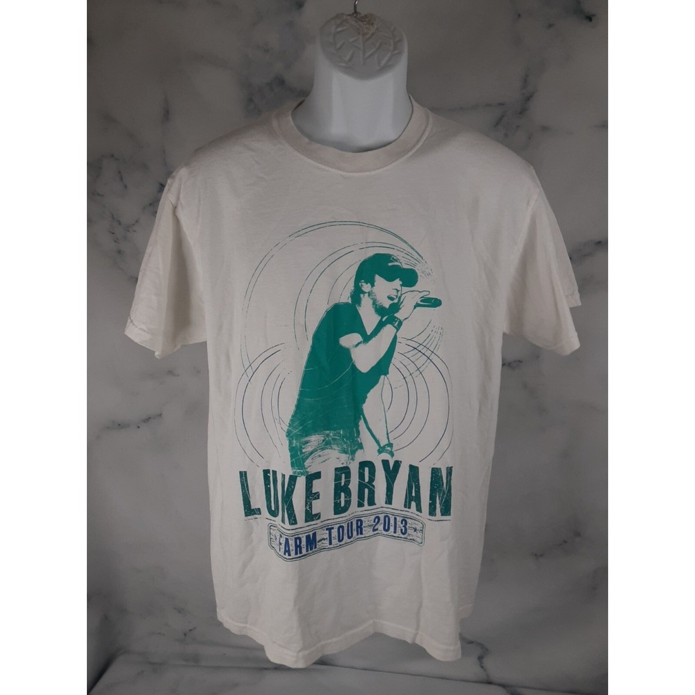 Men's Luke Bryan Farm Tour 2013 Double-Sided White Short Sleeve T-Shirt Small